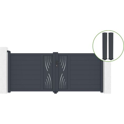 Portail battant 3m VELETA H.120cm alu gris + 2 poteaux 20x20cm H.166cm (1/5)