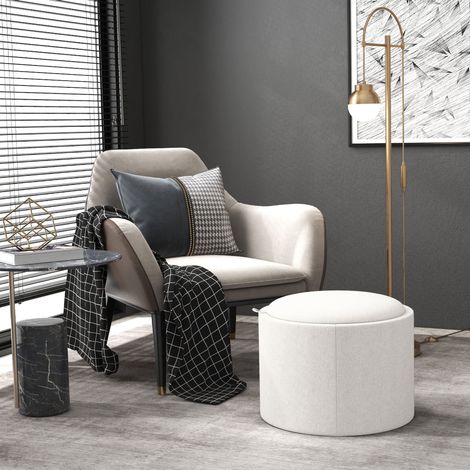 CHICFURN Puff de almacenaje redondo 56 x 56 x 42 cm MDF crema, mesa auxiliar sin montaje (1/5)