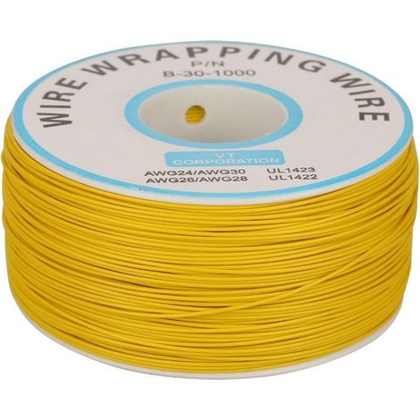 200m Rouleau de Câble Électrique 0.25mm 30AWG 80℃ Câble de Test Isolant PVC Fil Électrique en Cuivre Etamé à un Noyau pour Wrapping (Jaune) (1/5)