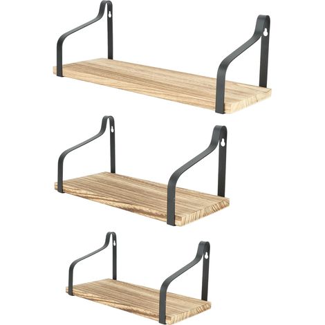 3er-Set schwebende Regale, robuste Wandregale aus rustikalem Holz, schöne schwebende Wandregale für Zuhause, Arbeitsplatz oder Büro (1/5)