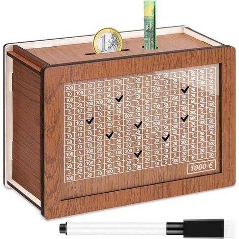 Tirelire en Bois Réutilisable, Tirelire Japonaise avec Compteur, Money Box Boite Economie Argent pour Enfant Adulte (1000€) (1/4)