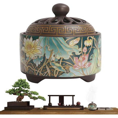 Porte-Encens - Porte-Encens en Porcelaine Émaillée pour Bâtons,Plateau Émaillé Porcelaine Décor Esthétique Design Rond pour Intérieur Maison Appui de Fenêtre Salle de Yoga Table de Thé Zen (1/5)