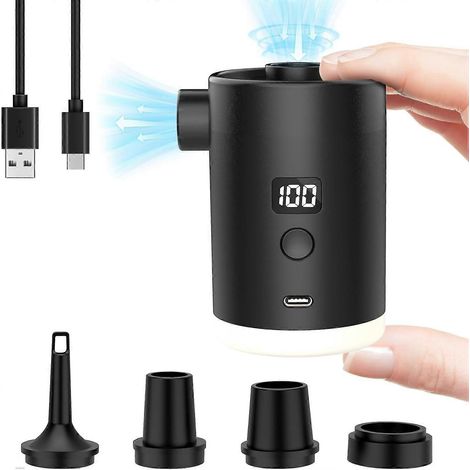 Pompe à air portable pour articles gonflables, mini pompe pour matelas pneumatiques avec éclairage LED et écran d'affichage, pompe à air rechargeable USB pour bouées de piscine, matelas gonflables (1/5)