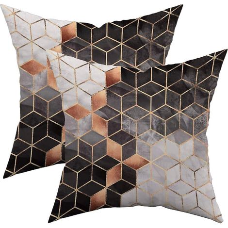 Filiyano-Lot de 2 housses de coussin décoratives douces et confortables à imprimé géométrique coloré pour canapé, lit ou fauteuil, style campagnard (1/4)