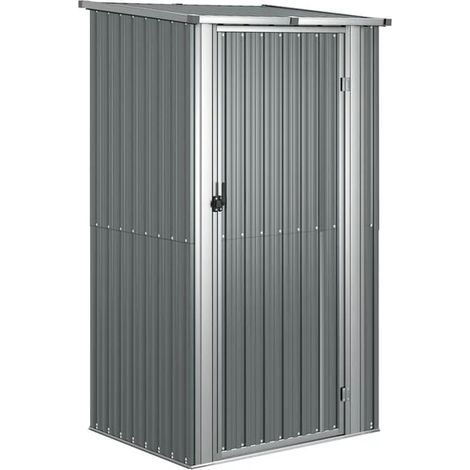Cabane de jardin grise, dimensions 118,5 x 97 x 209,5 cm, en acier galvanisé. (1/5)