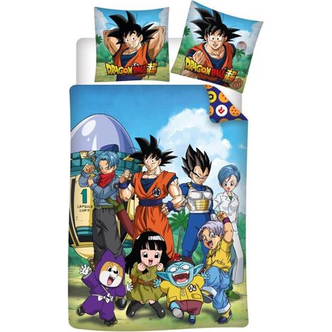 Parure de lit réversible Dragon Ball Z - San Goku et tous les personnages - 140 cm x 200 cm (1/2)