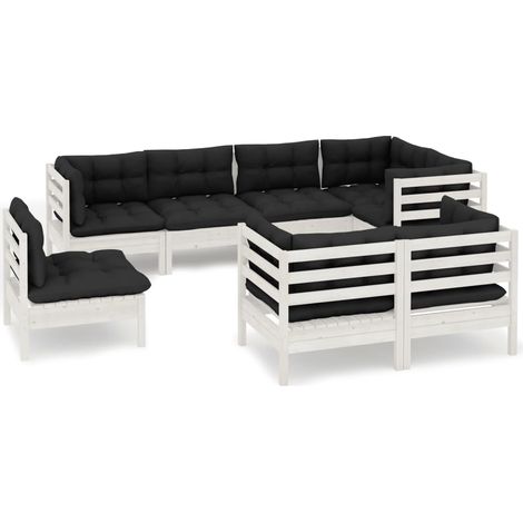 Muebles de jardín 8 pzas y cojines blanco madera maciza de pino vidaXL (1/5)