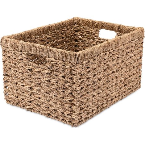 4 Panier De Rangement En Jonc De Mer, Cadre Métal Stable, Pour Étagère Cuisine Salle De Bain (1/5)