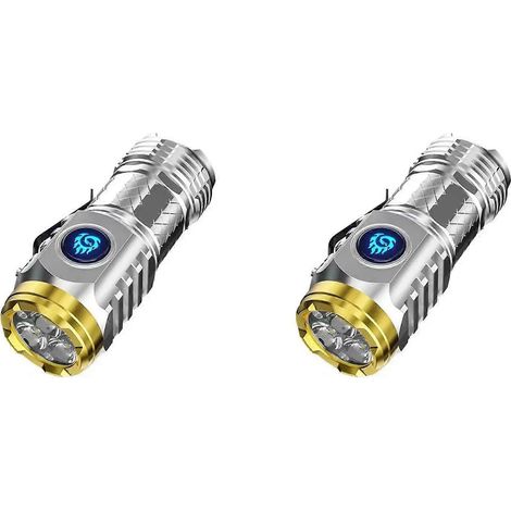 Lot de 2 mini lampes torches laser tactiques rechargeables, accessoire d'extérieur ultra-lumineux, éclairage portable, argent (1/5)