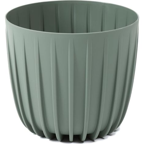Cache-Pot Rainuré - 1 Pièce - Plastique Robuste - Résistant UV et Intempéries - Intérieur et Extérieur - Vert-Gris 13x11 cm (1/5)