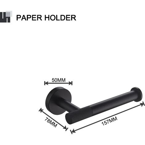 (Porte-papier toilette A) Porte-serviettes mural en laiton noir mat moleté avec porte-papier toilette, barre porte-serviettes, porte-savon et brosse WC. Accessoires de salle de bain. (1/5)