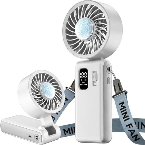 Ventilateur portable 3-en-1 rechargeable 6000mAh, réglage 100 vitesses, écran LED, pliable 180°, silencieux, USB-C, noir (1/5)