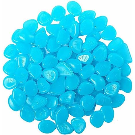 Set of 200 multicoloured luminous pebbles for aquariums, fluorescent pebbles for pathways, outdoor decoration, aquariums, gardens (blue)