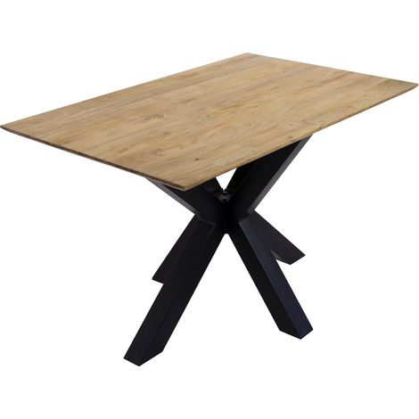 Esstisch 140x80cm Akazie massiv eichenfarben schweizer Kante Spider-Gestell schwarz DEAN (1/5)