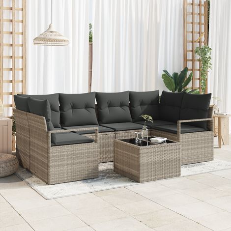 Sofa Set 7 pcs Light grey and Dark grey Poly Rattan vidaXL (1/5)