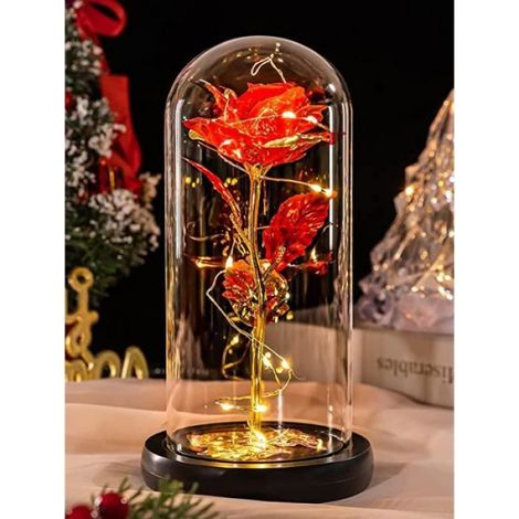 Rose éternelle sous cloche - - Rouge - Verre - LED - Cadeau romantique (1/4)