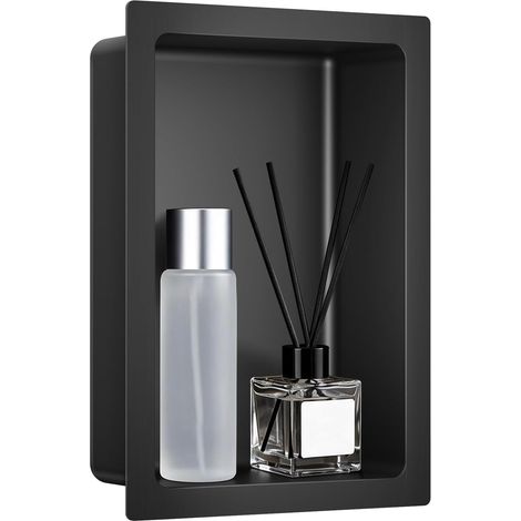 Niche de Douche Encastrable Noire 48x33x10cm, Niche Murale en Acier Inoxydable 304 (3mm) avec Finition Noir Mat, Grand Espace de Stockage Étanche, Design Luxueux pour Salle de Bain (1/5)