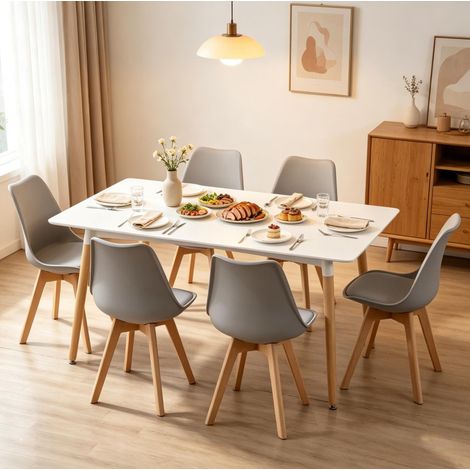 Set di 6 sedie da pranzo 49x42x83 cm in plastica e legno grigio FloraGrace (1/5)