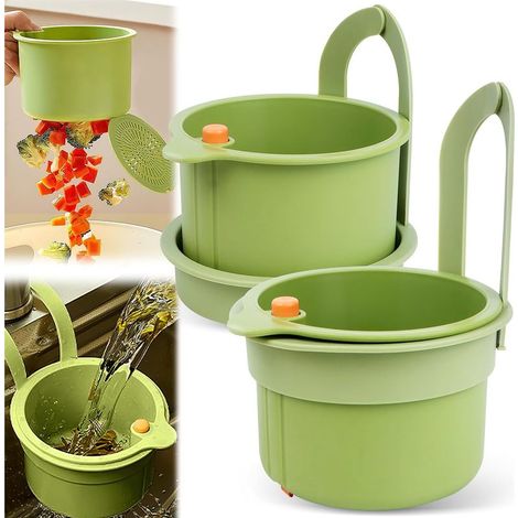 Filtre D'évier Suspendu Panier Rangement Multifonctionnel Détachable Cuisine Vert Lot De 2 (1/5)