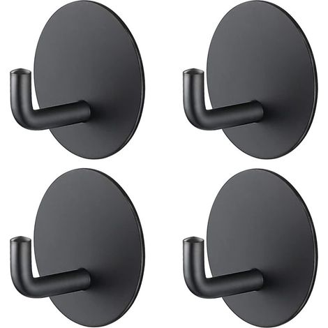 Crochets adhésifs, lot de 4 crochets porte-serviettes, antirouille, sans perçage, idéaux pour les restaurants, salles de bains et cuisines. (4 crochets ronds noirs) (1/5)