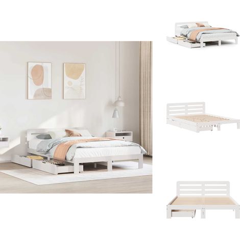 Cadre de lit sans matelas blanc 160x200 cm bois de pin massif - Cadre De Lit - Cadres De Lits - Meuble De Chambre À Coucher - Lit (1/5)