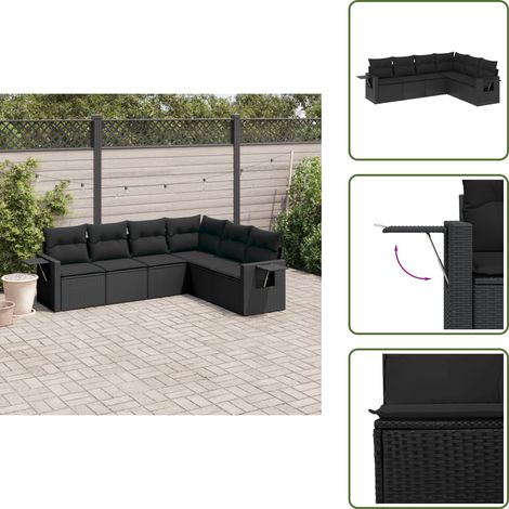 6-tlg. Garten-Sofagarnitur mit Kissen Schwarz Poly Rattan - Gartensorte - Gartenmöbelset - PE-Rattan Möbel - Outdoor Lounge Set - Balkonmöbel