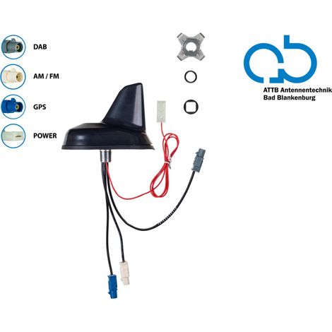 Antenne de toit requin AM FM DAB+ GPS 12V alimentation externe phantome