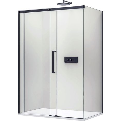 Eckdusche Bernstein DX906 FLEX Schiebetür Soft-Close 8mm Nano Echtglas Schwarz matt 80x170cm