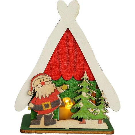 Pendentif lumineux de Noël avec cordon, en bois, avec lumière LED, décoration chalet de Noël pour Halloween. (1/5)