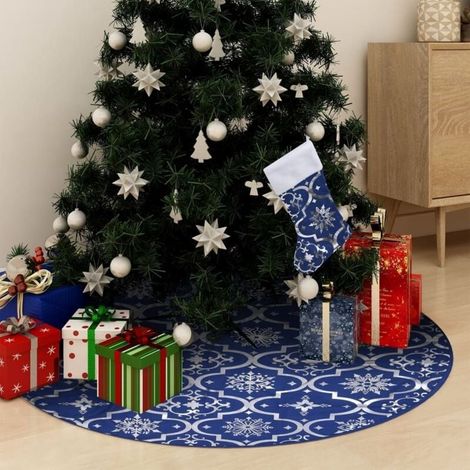 Jupe de sapin de Noël de avec chaussette bleue 122 cm Tissu (1/5)