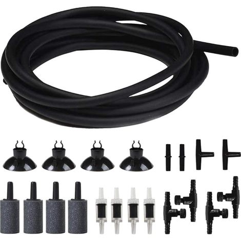 Aquarium Air Pump Accessories, 21 PCS Pump Kit 16.4 ft Airline Tubing, 4 Air Stone, 4 Check Valves, 4 Control Valves, 4 Suction Cups, 2 “I” Connectors, 2 “T” Connectors (1/5)