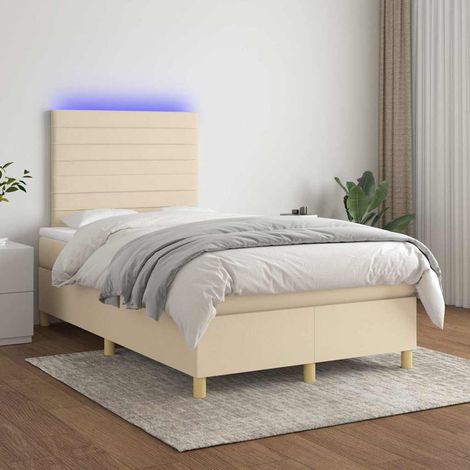 Cama box spring con colchón y LED tela crema 120x200 cm (1/5)