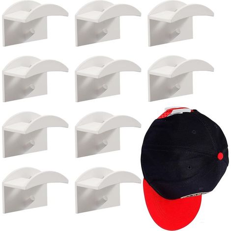 10 Pièces Crochets de Chapeaux Support Mural pour Chapeau et Perruque Casque de Baseball adhésif sans Perforation Double Hook Porte-Chapeaux Organisateur pour la Maison, l'entrée (Blanc) (1/5)