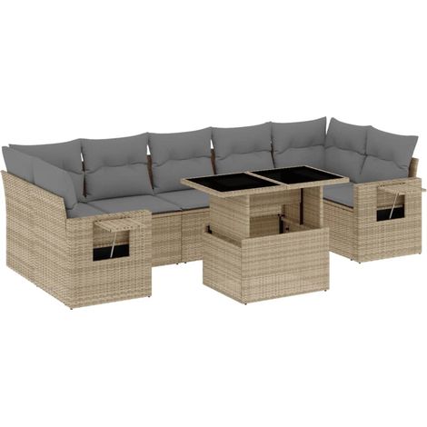 Sedute da esterno -  Set Divano da Giardino 8 pz con Cuscini Beige in Polyrattan (1/5)
