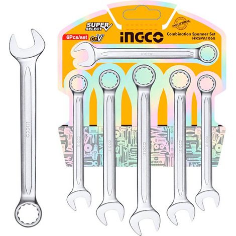 Ingco HKSPA1068 Set chiavi fisse e a stella 8 17 Kit 6 pezzi Acciaio al cromo vanadio (1/4)