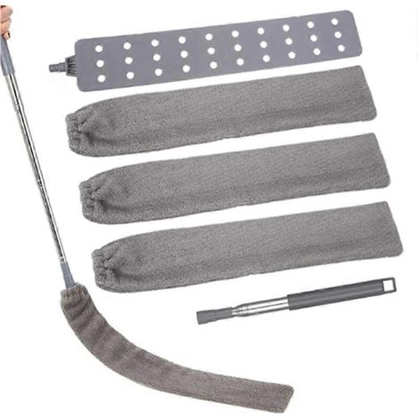 Aspirateur à poussière rétractable avec 3 chiffons lavables, plumeau à main en microfibre, balai d'angle extensible en microfibre (1/5)
