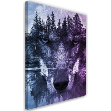 Tableau sur toile Loup Forêt Nature Violet 40x60 (1/5)