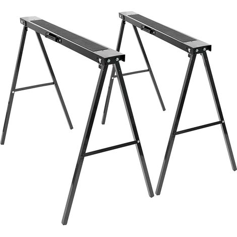 Lot de 2 tréteaux pliants en fer – Noir – Charge max 125 kg chacun – Idéal pour sciage, établi et bricolage – Pliable et portable (1/5)