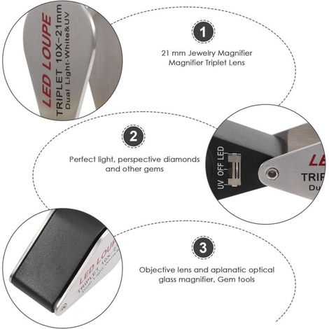10X Grossissement Bijoutier Loupe Triplet Lens avec 6 LED LumièRe UV 21Mm pour Gems, ,les PièCes de Monnaie, Timbres, Etc. (1/4)