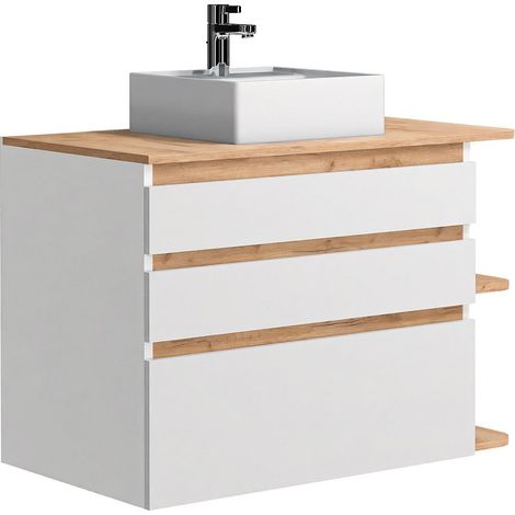 Mobile per bagno sospeso lavabo singolo 94 cm Naturale chiaro e Bianco - ANIDA