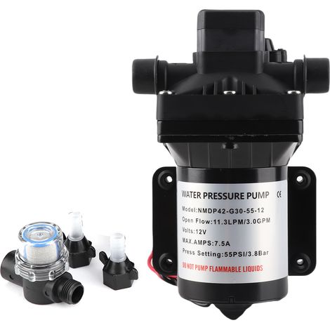 Pompe à eau 12V DC 3 GPM 55 PSI auto-amorçante 4008101E65 PVC Cuivre Silencieuse (1/4)