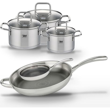 Lot de 2 Poêles 24/32cm et 3 Faitouts 12/14/16cm Elo Relief Evolution (1/5)
