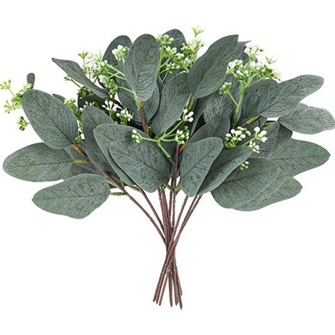 Plantes Artificielles Eucalyptus Simulation Vert Feuilles D'eucalyptus Branches Argent Dollar D'eucalyptus en Vrac pour Mariage Jardin Maison Bureau Décoration, 10 Pcs