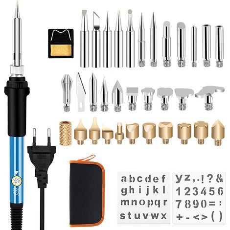 Kit para quemar madera con soldador, juego de 37 piezas, 60 W, para pasatiempos creativos de adultos, grabador para troncos de madera, corcho, cuero, grabado en madera, tallado en madera, temperatura 