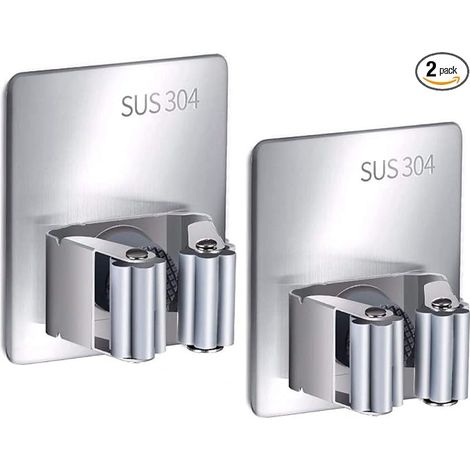 Lntyq Lot de 2 supports muraux pour balais, en acier inoxydable 304, auto-adhésifs, pour garage, cuisine, salle à outils et salle de bain. (1/4)