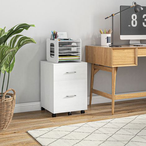 Cajonera de Escritorio con 2 Cajones Ruedas Archivador Móvil para Archivos A4 o Cartas 39,5x39x58,5 cm Blanco (1/5)