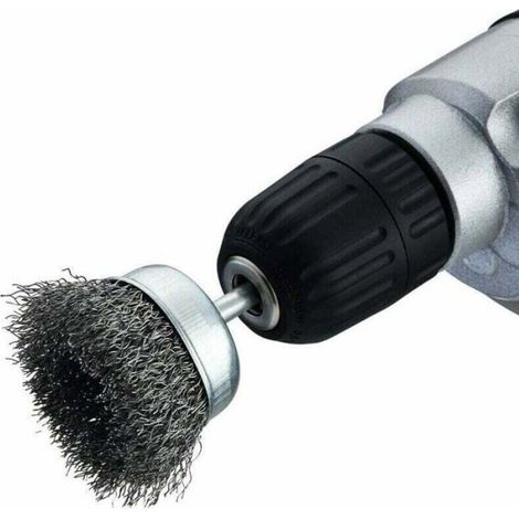 Lot de 6 Brosses métalliques, Acier carbone, Alésage 0,3048 mm, Pour perceuse, Nettoyage rouille et bois (1/4)
