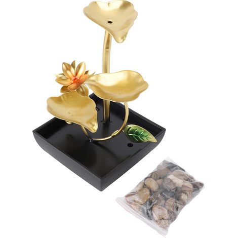 Fontaine d'eau de table Cascade Lotus Feuille LED 3 niveaux à circulation réglable pour bureau, maison et bureau - USB 5V (Fonte & Plastique, 215mm) (1/5)