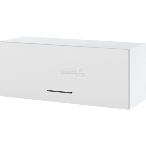 Meuble haut SLIM de cuisine Lovia Blanc Mat 1 porte relevable L 90 cm - Porte avec poignée apparente White (1/3)