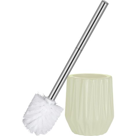 Brosse Toilettes WC Balayette WC et Supports Balai en Céramique INOX Forme de Diamant Beige (1/5)